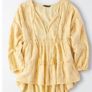 American Eagle Yellow Eyelet Peasant Blouse